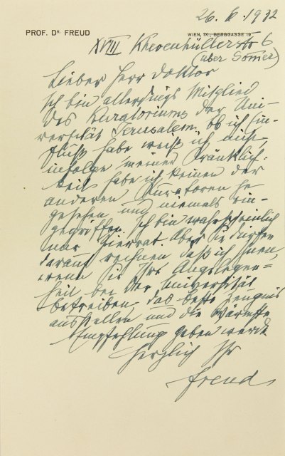 Brief von Sigmund Freud an Moshe Wulff vom 26.6.1932